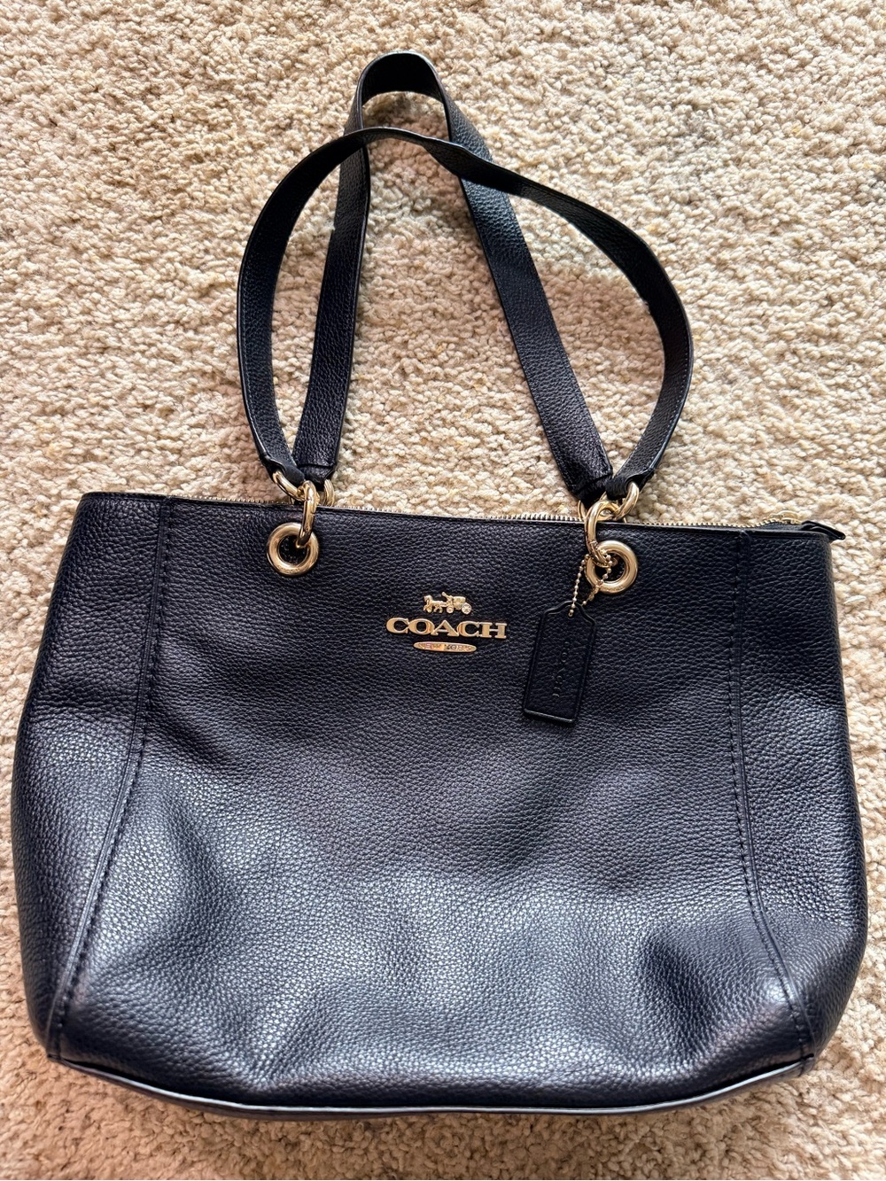 Coach Black Pebbled Leather Shoulder Bag Tote Purse